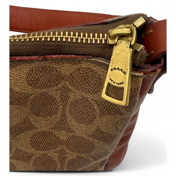 Coach Signature Hobo Bag Tan & Red Leather/Canvas W/ Gold Hardware - Picture 3 of 5